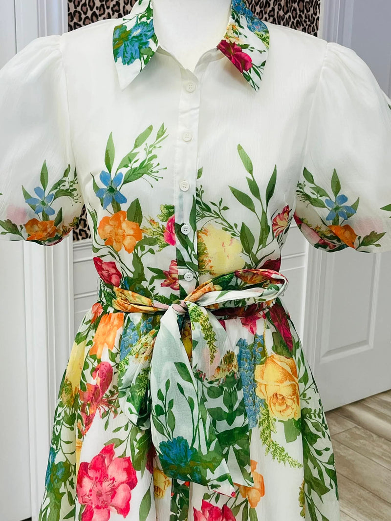 Women's Flying Tomato Ivory Floral Puff Sleeve Maxi Dress – Mini Mee