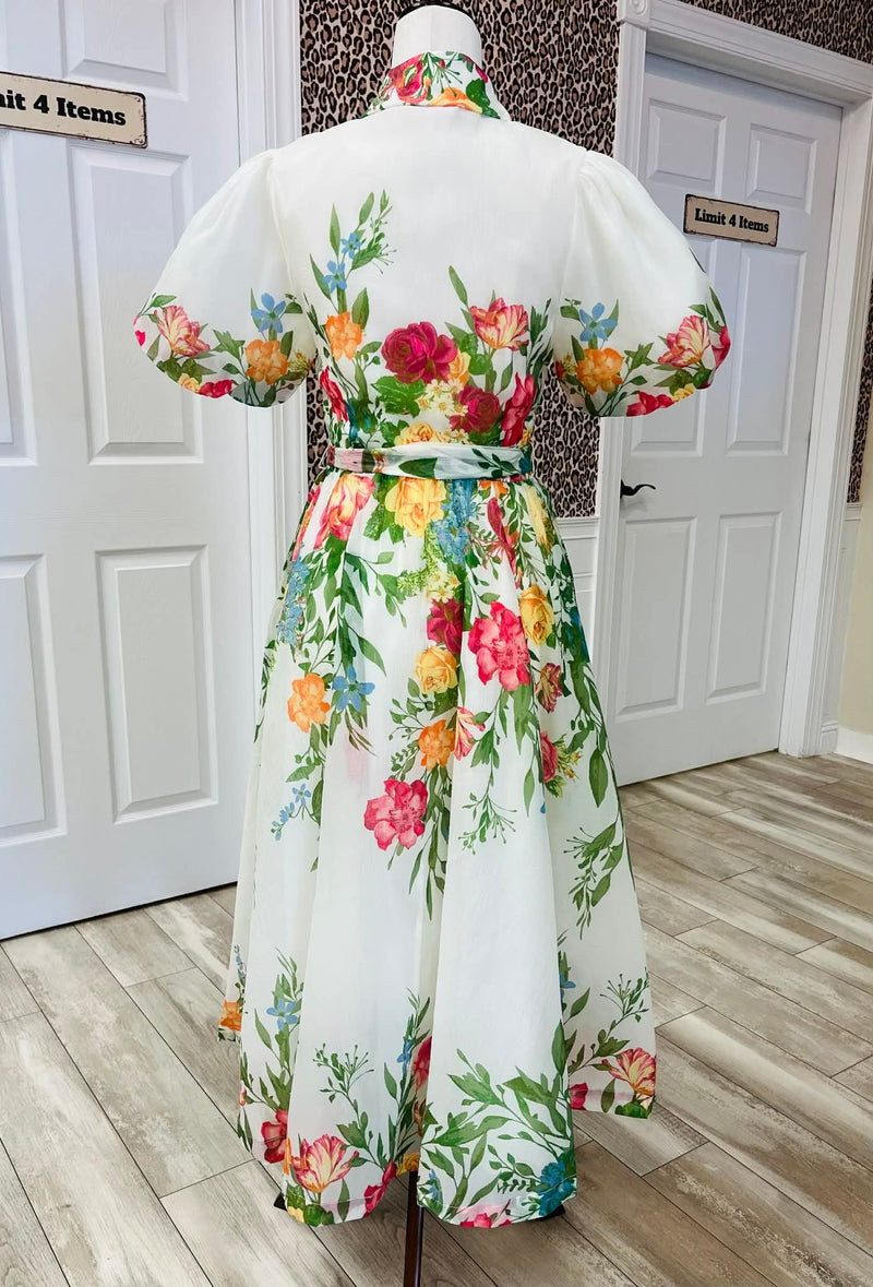 flying tomato maxi dress Women's Flying Tomato Ivory Floral Puff Sleeve Maxi Dress – Mini Mee