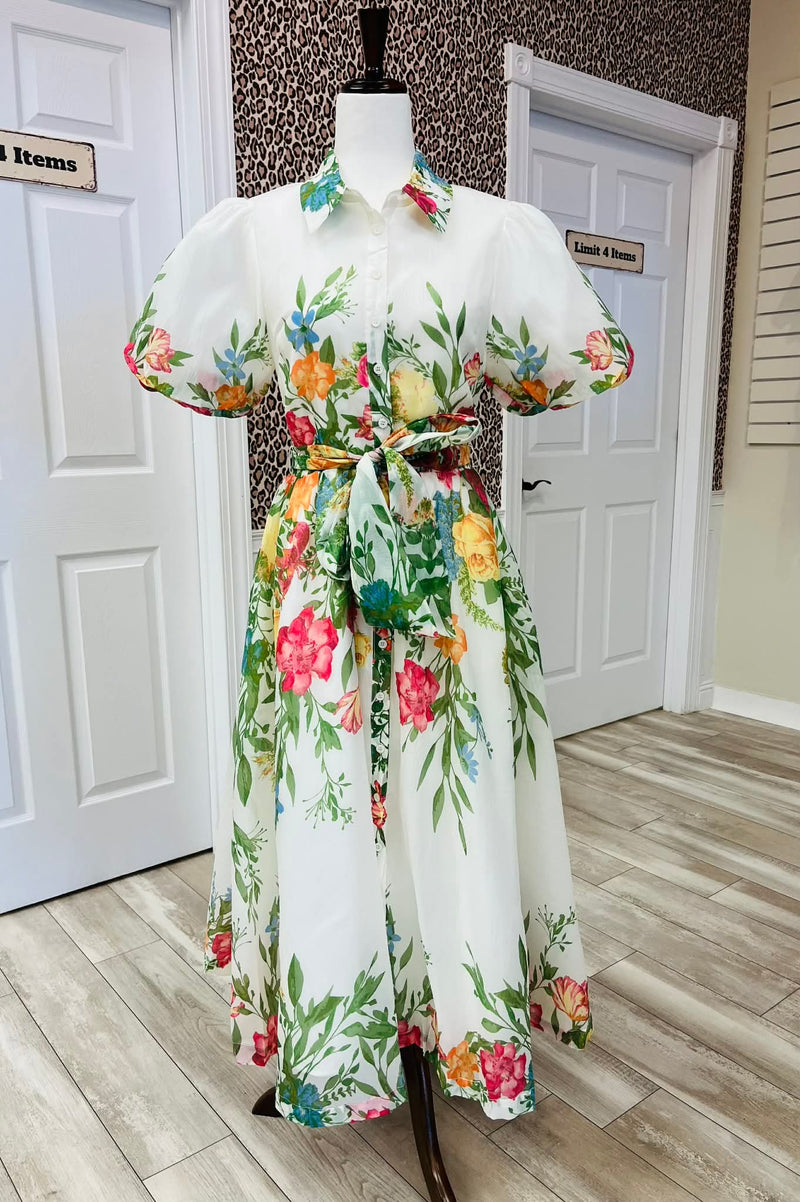 Women's Flying Tomato Ivory Floral Puff Sleeve Maxi Dress – Mini Mee Women's Flying Tomato Ivory Floral Puff Sleeve Maxi Dress – Mini Mee