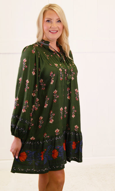 Women’s Forest Green Floral Dress