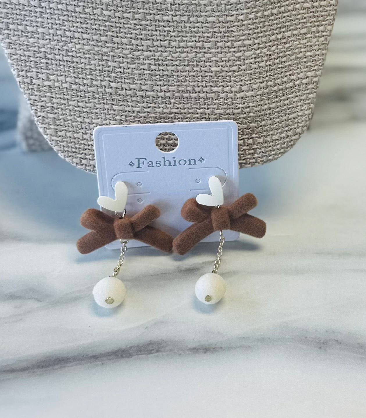 Women’s Fuzzy Brown Bow Earrings