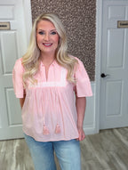 Women’s GIGIO Peach Mixed Stripe Short Sleeve Top