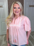 Women’s GIGIO Peach Mixed Stripe Short Sleeve Top