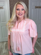Women’s GIGIO Peach Mixed Stripe Short Sleeve Top