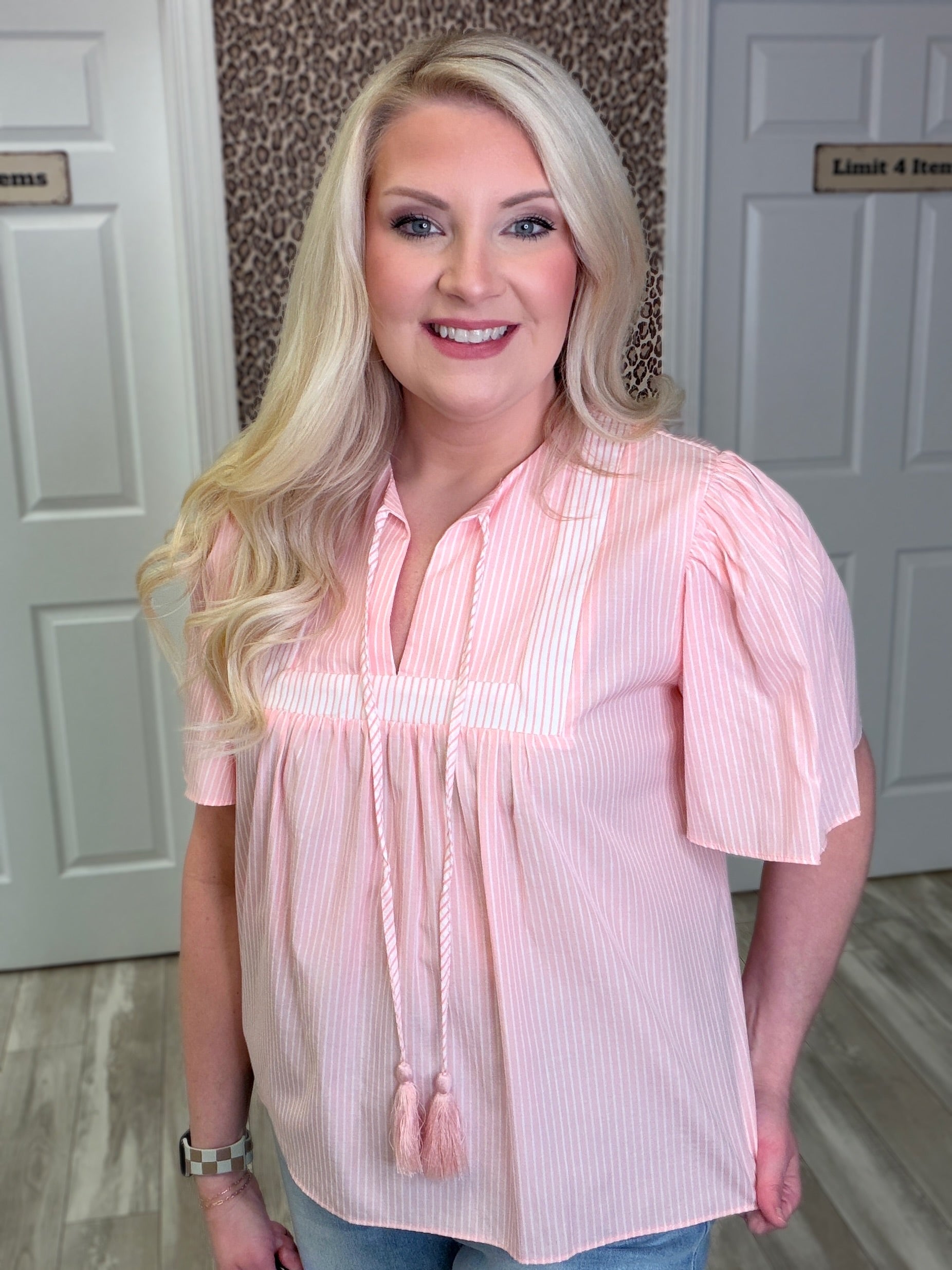 Women’s GIGIO Peach Mixed Stripe Short Sleeve Top
