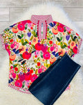 Women’s GiGiO Floral Mock Neck Top in Fuchsia