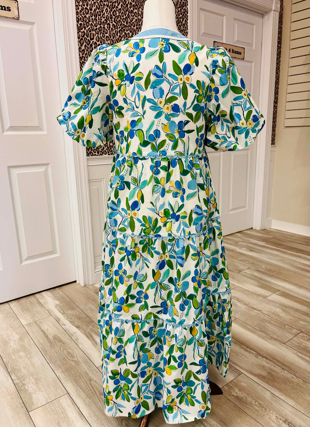 Women’s GiGiO Floral Print Tiered Midi Dress with Decorative Trim