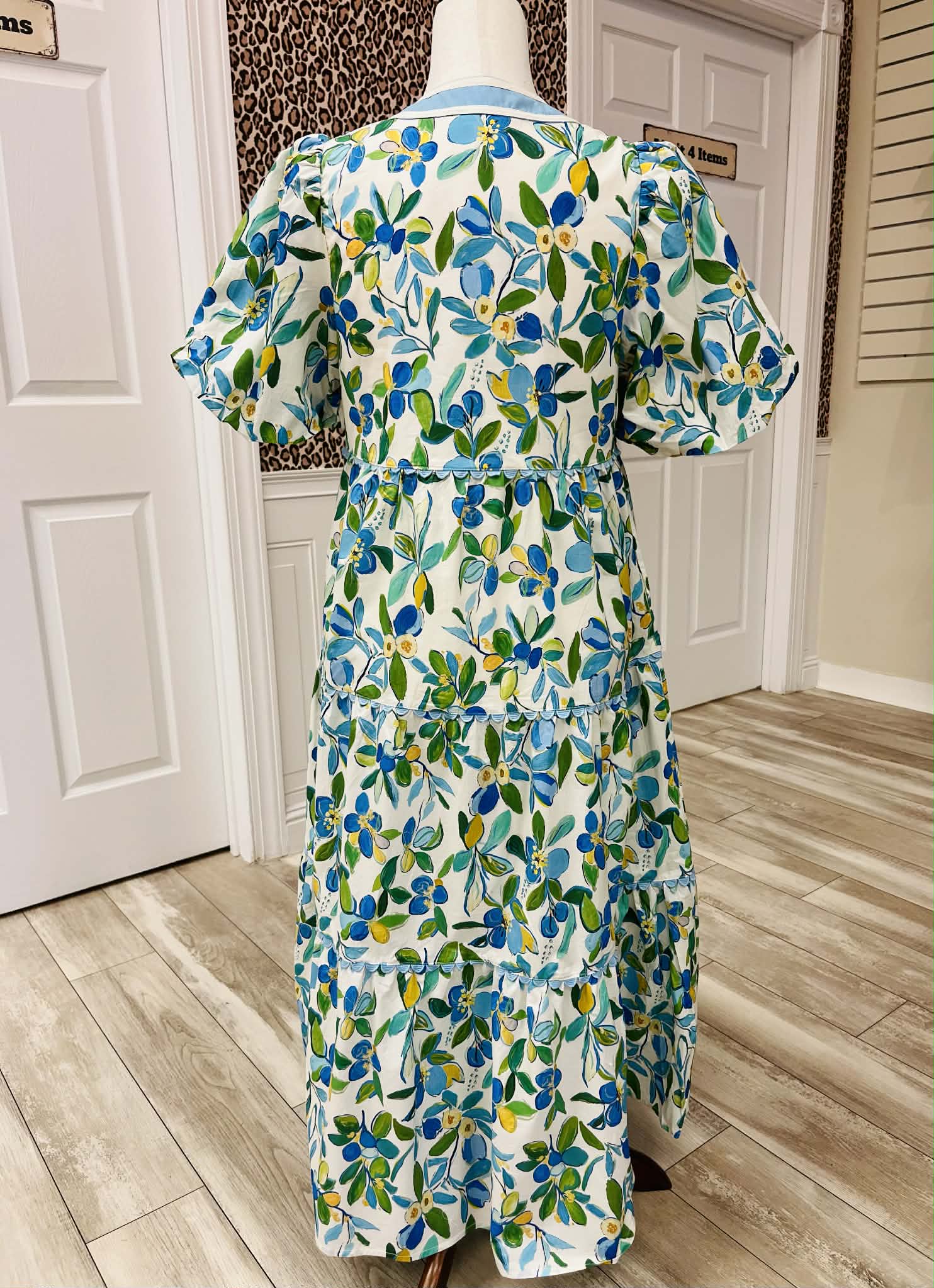 Women’s GiGiO Floral Print Tiered Midi Dress with Decorative Trim