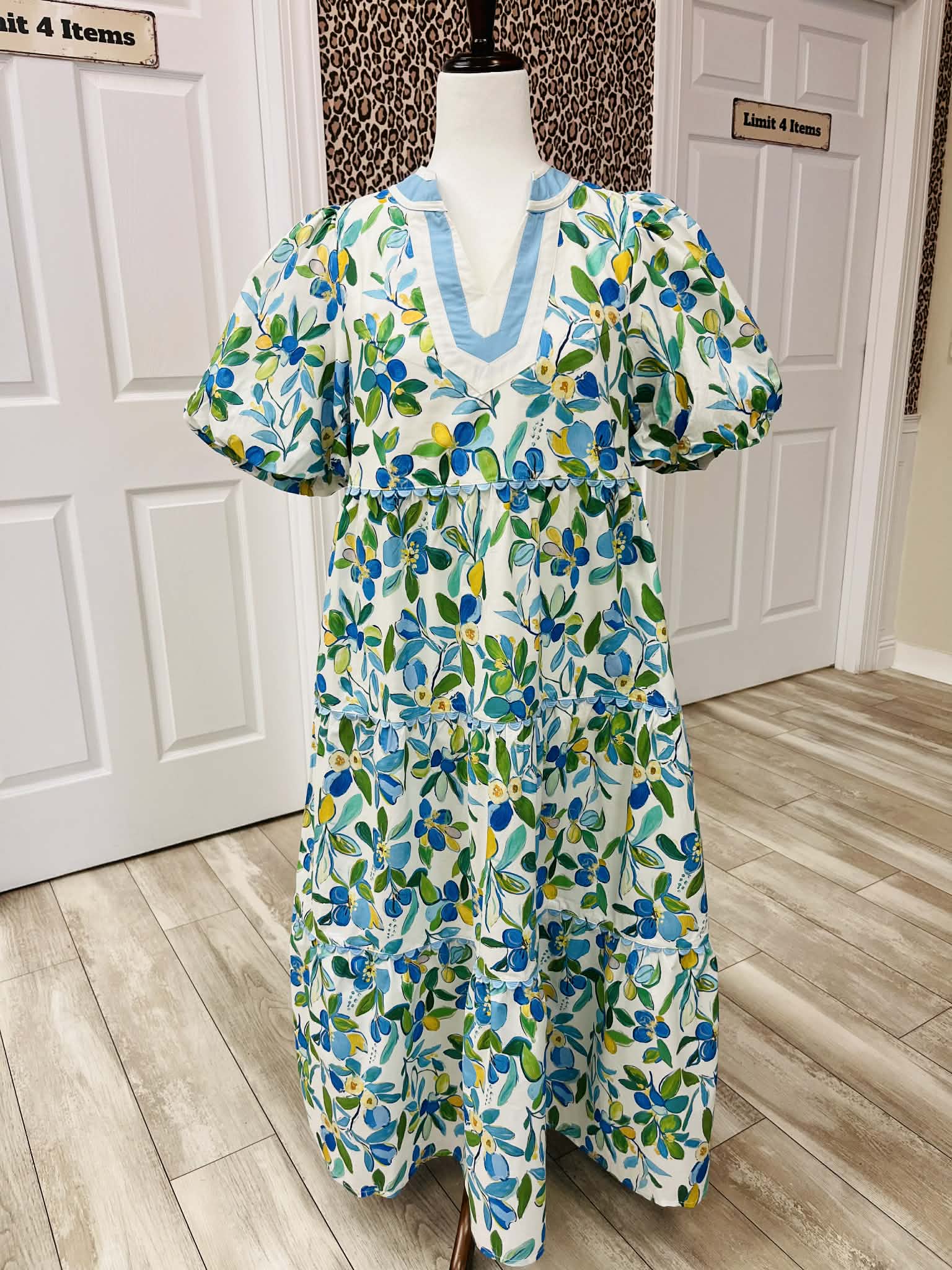 Women’s GiGiO Floral Print Tiered Midi Dress with Decorative Trim