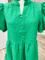 Women’s GiGiO Green Seersucker Puff Sleeve Mini Dress