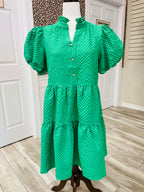 Women’s GiGiO Green Seersucker Puff Sleeve Mini Dress