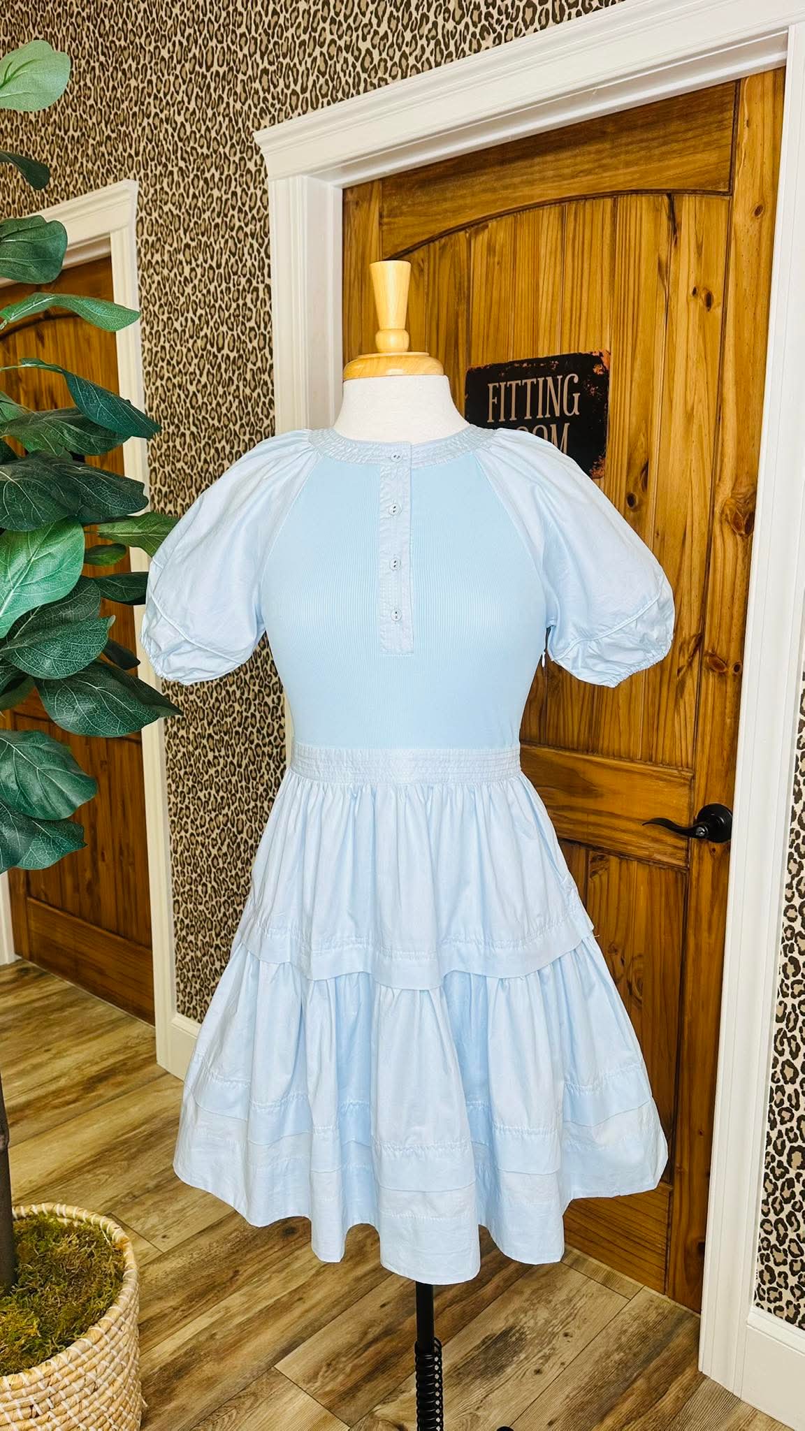 Women’s GiGiO Mini Dress with Layered Tiers in Baby Blue