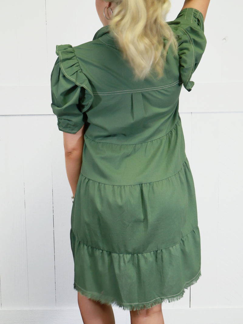 Women’s GiGiO Olive Denim Button Dress