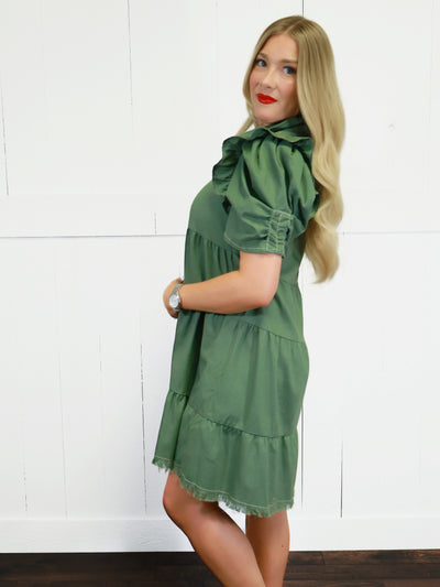 Women’s GiGiO Olive Denim Button Dress