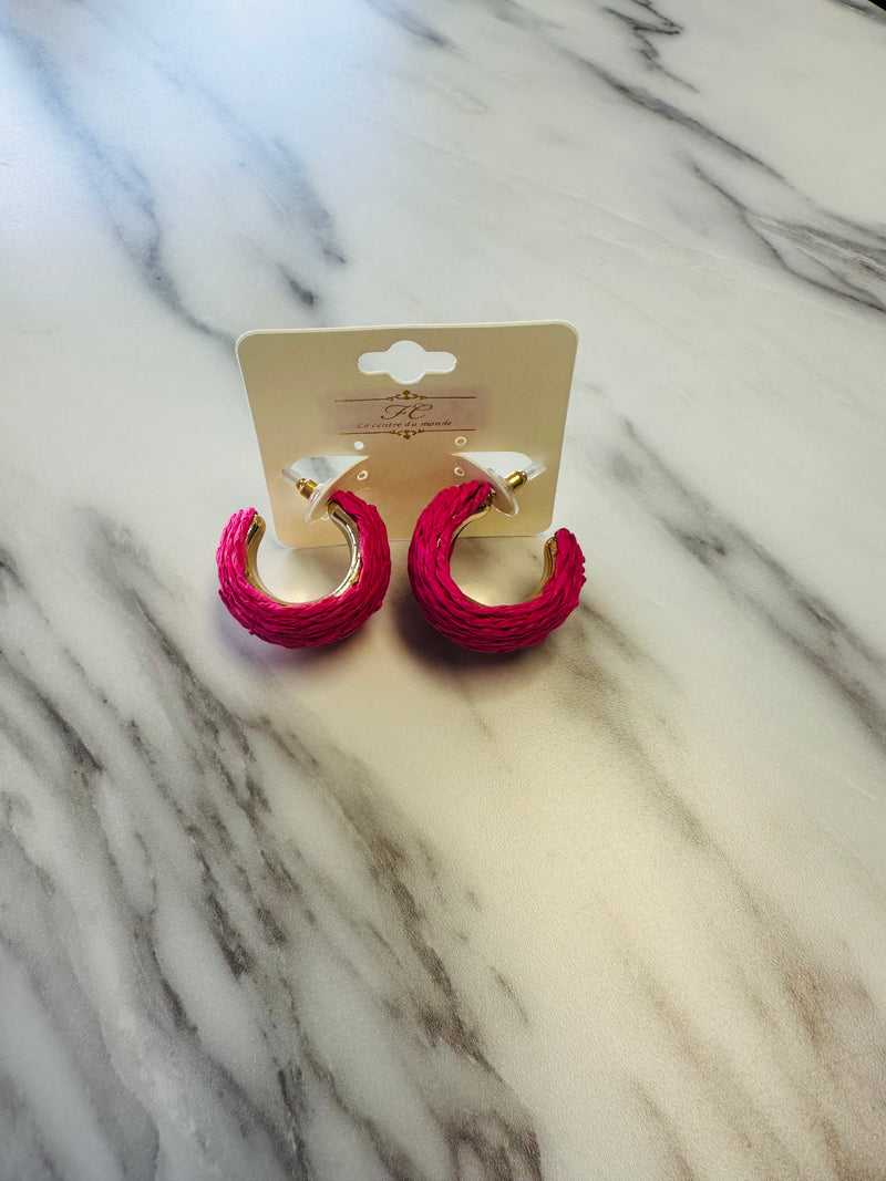 Women’s Gold and Hot Pink Wooven Hoops