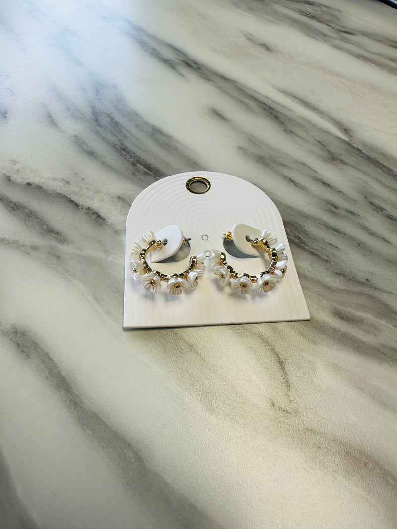 Women’s Gold and White Flower Hoops
