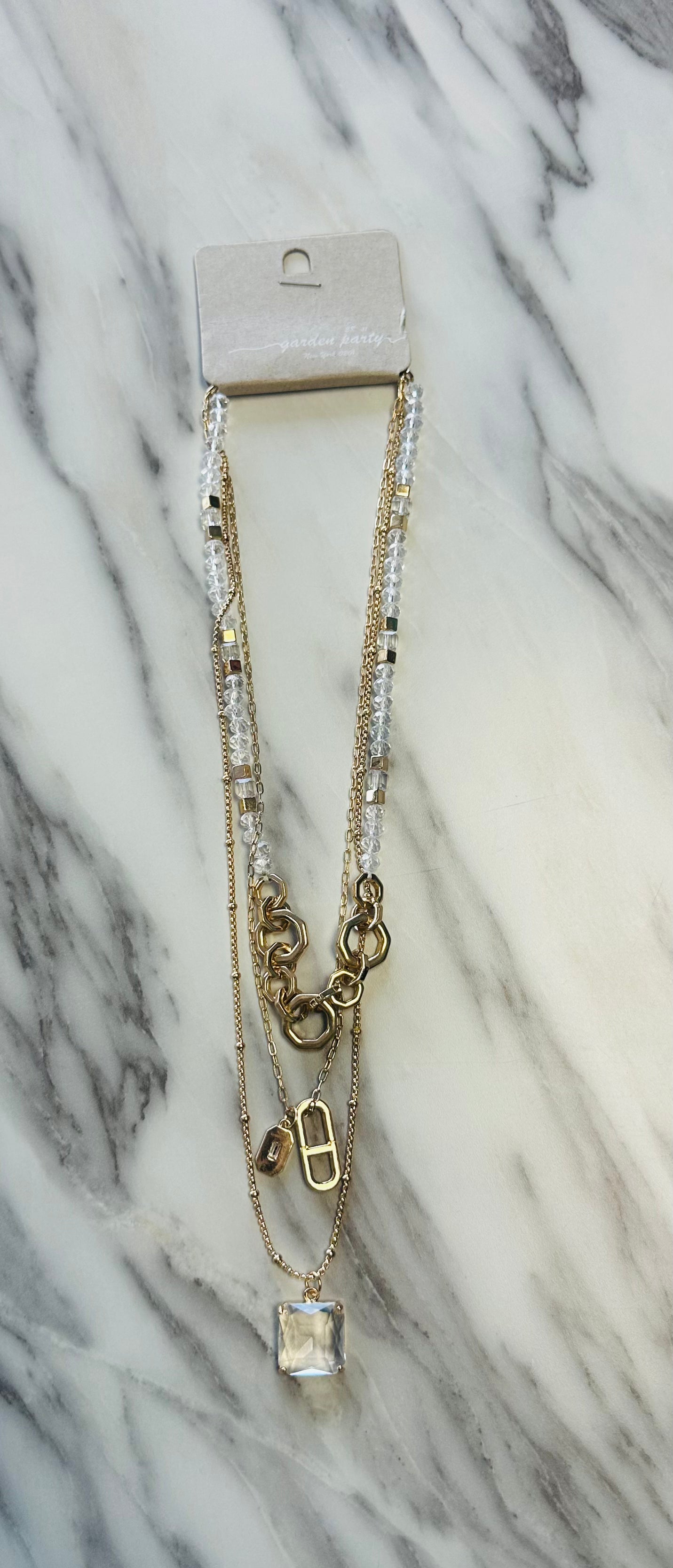 Women’s Golden Clear Beaded Layered Necklace