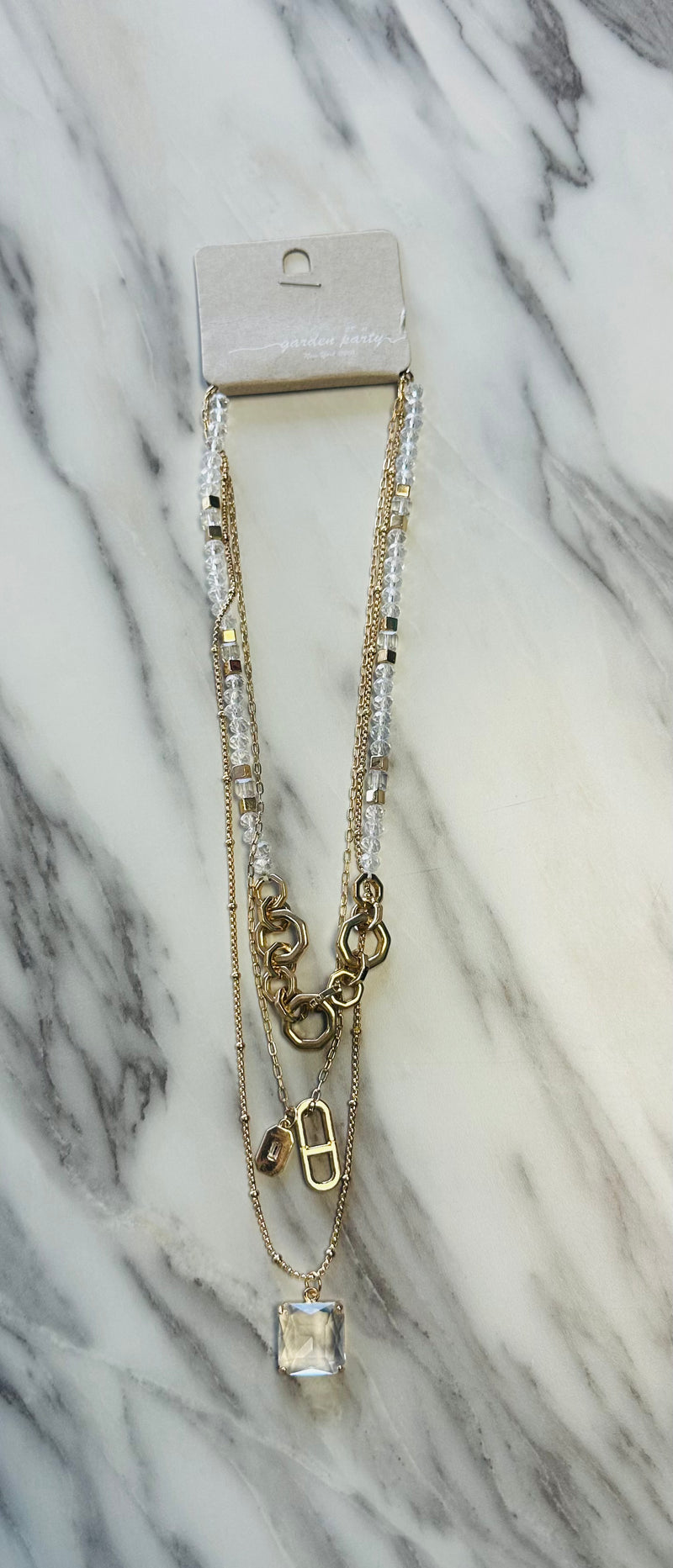 Women’s Golden Clear Beaded Layered Necklace