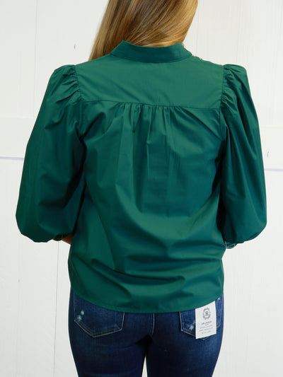 Women’s Green Y Trimmed Embroidered Top