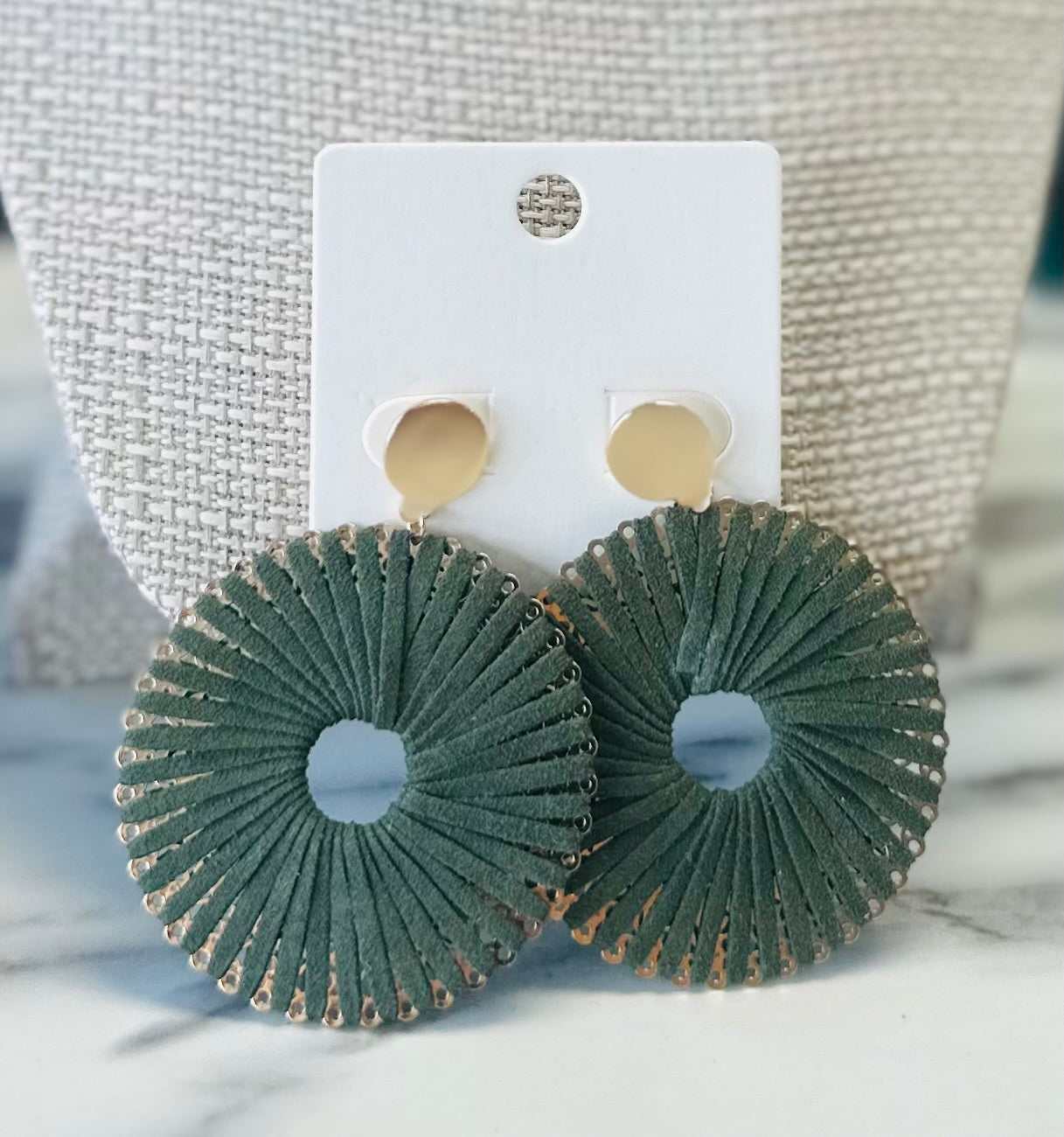 Women’s Green and Gold Circle Earrings
