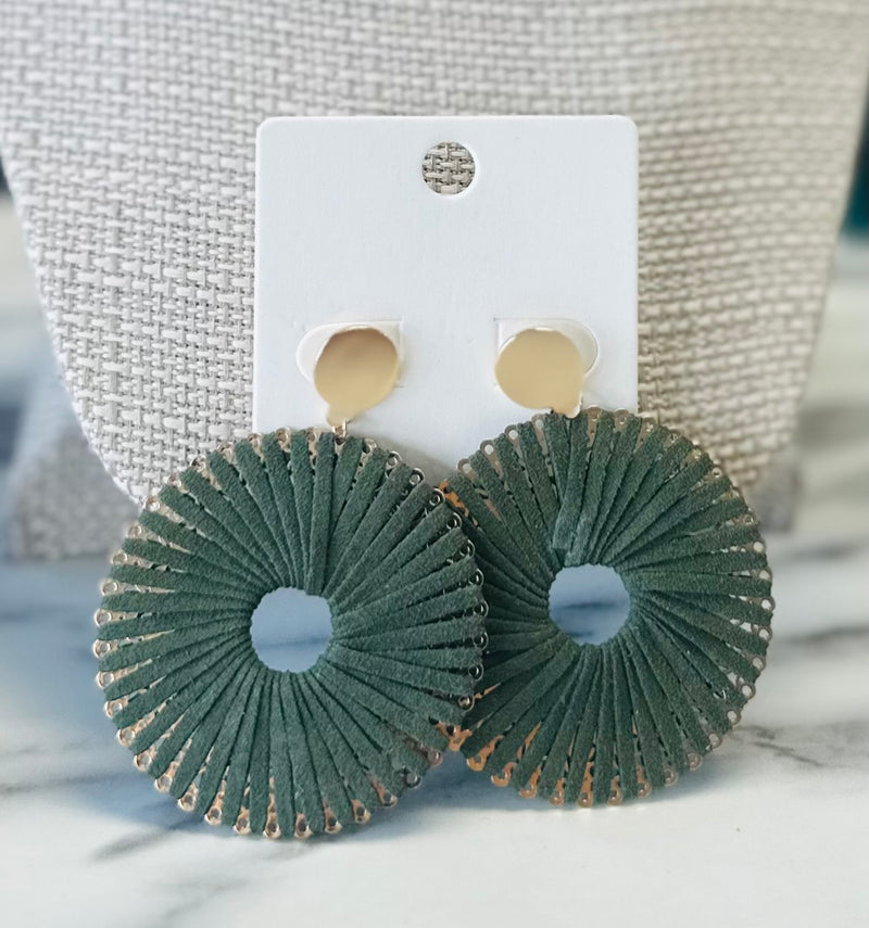 Women’s Green and Gold Circle Earrings