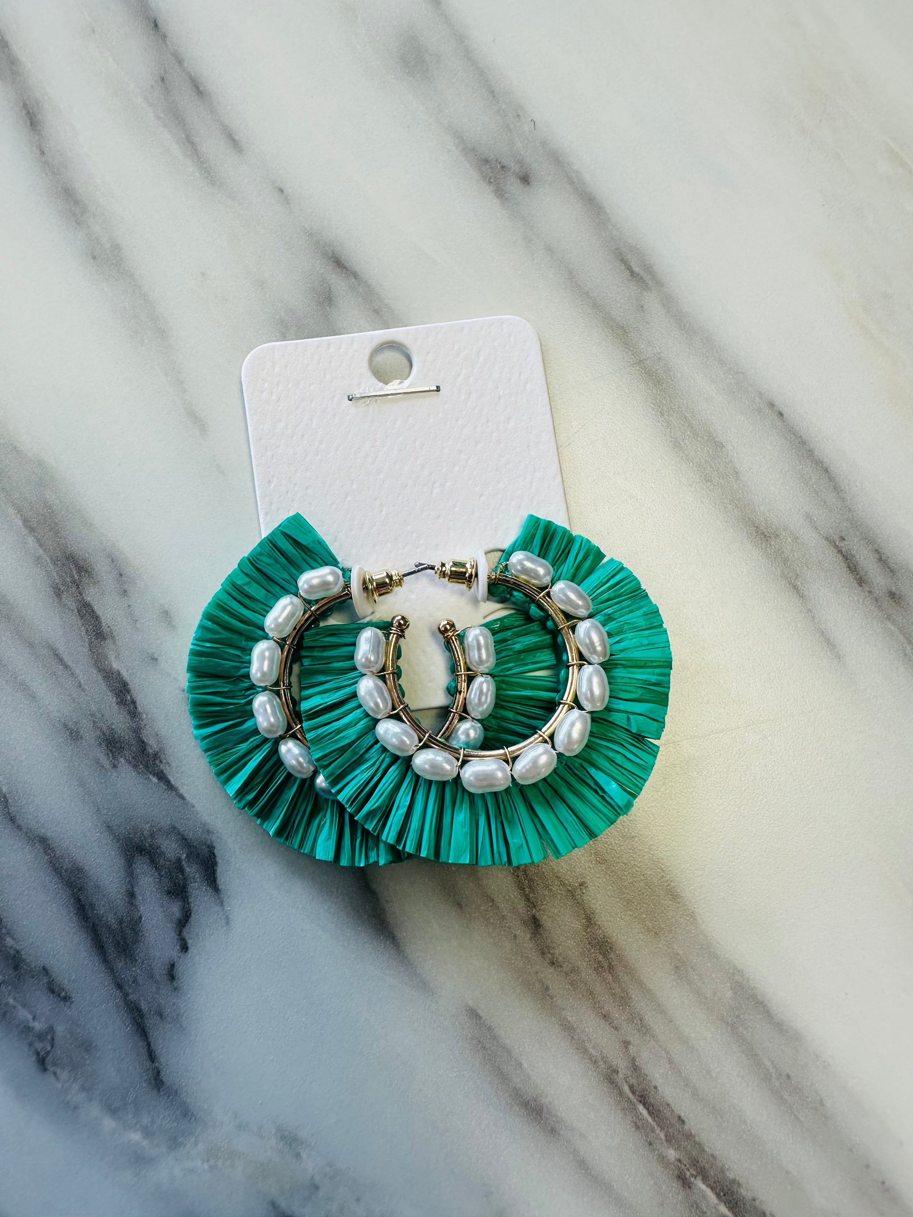 Women’s Green and Gold Pearl Earrings