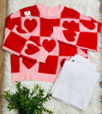 Women’s Heart in a Box Checkered Sweater Top