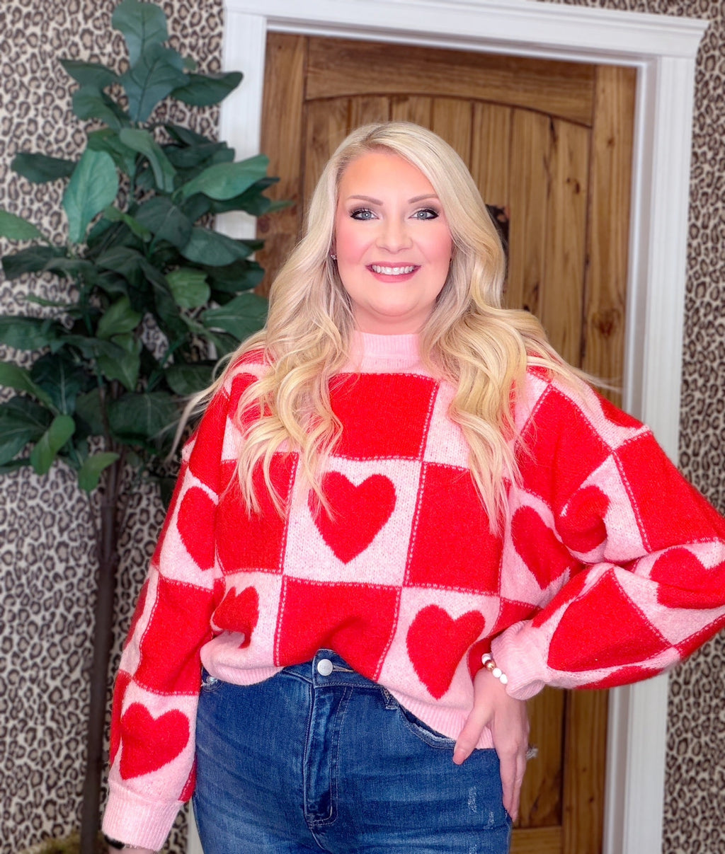 Women’s Heart in a Box Checkered Sweater Top