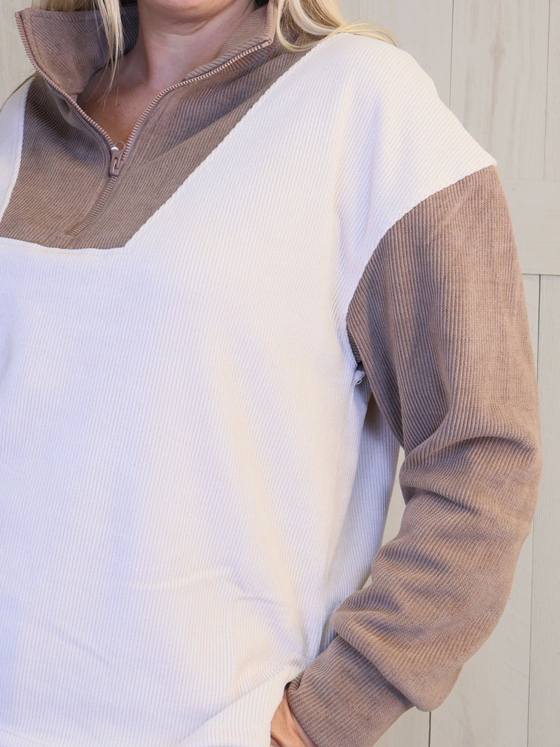 Women’s Ivory and Mocha Relaxed Fit Corduroy Set