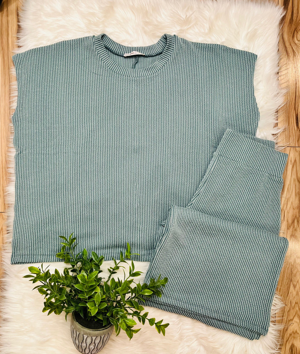 Women’s Jade Ribbed Sleeveless Pant Set