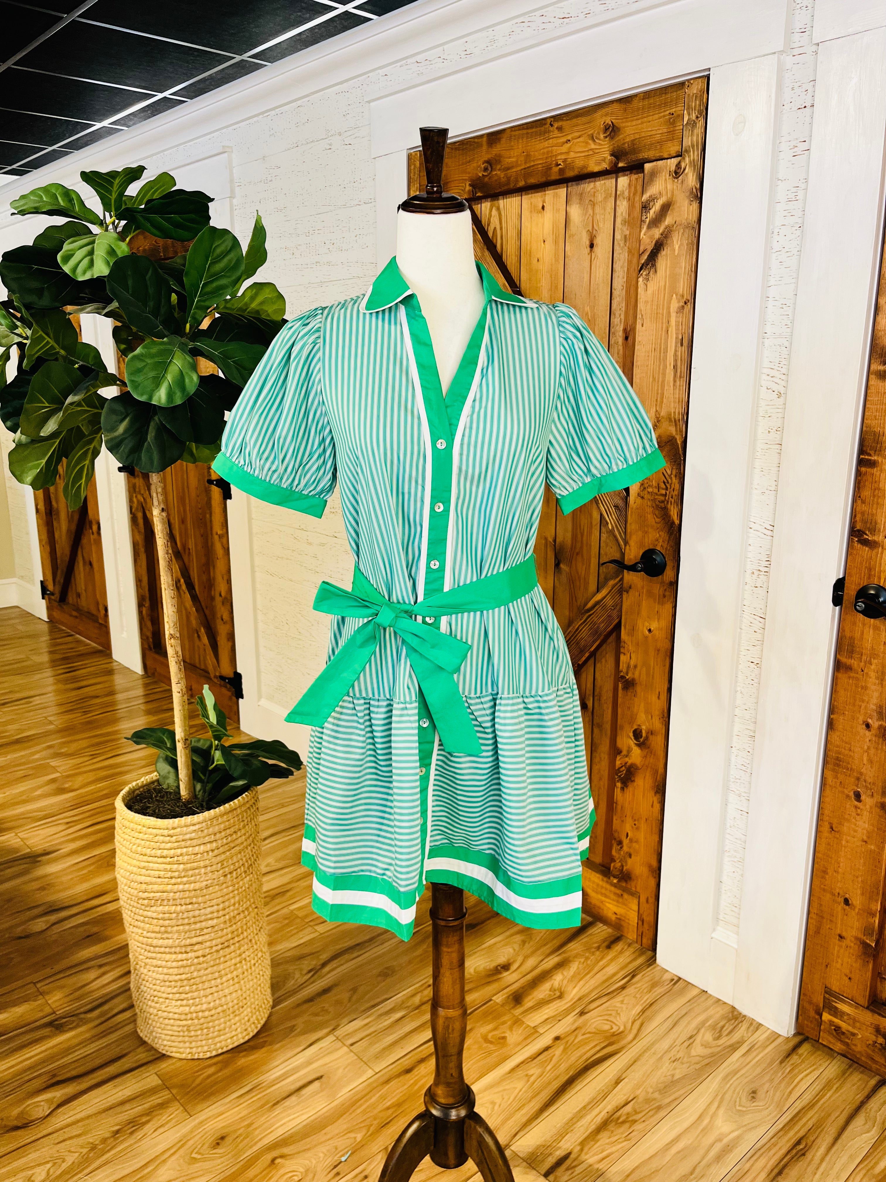Women’s Jodifl Green Stripe Belted Dress