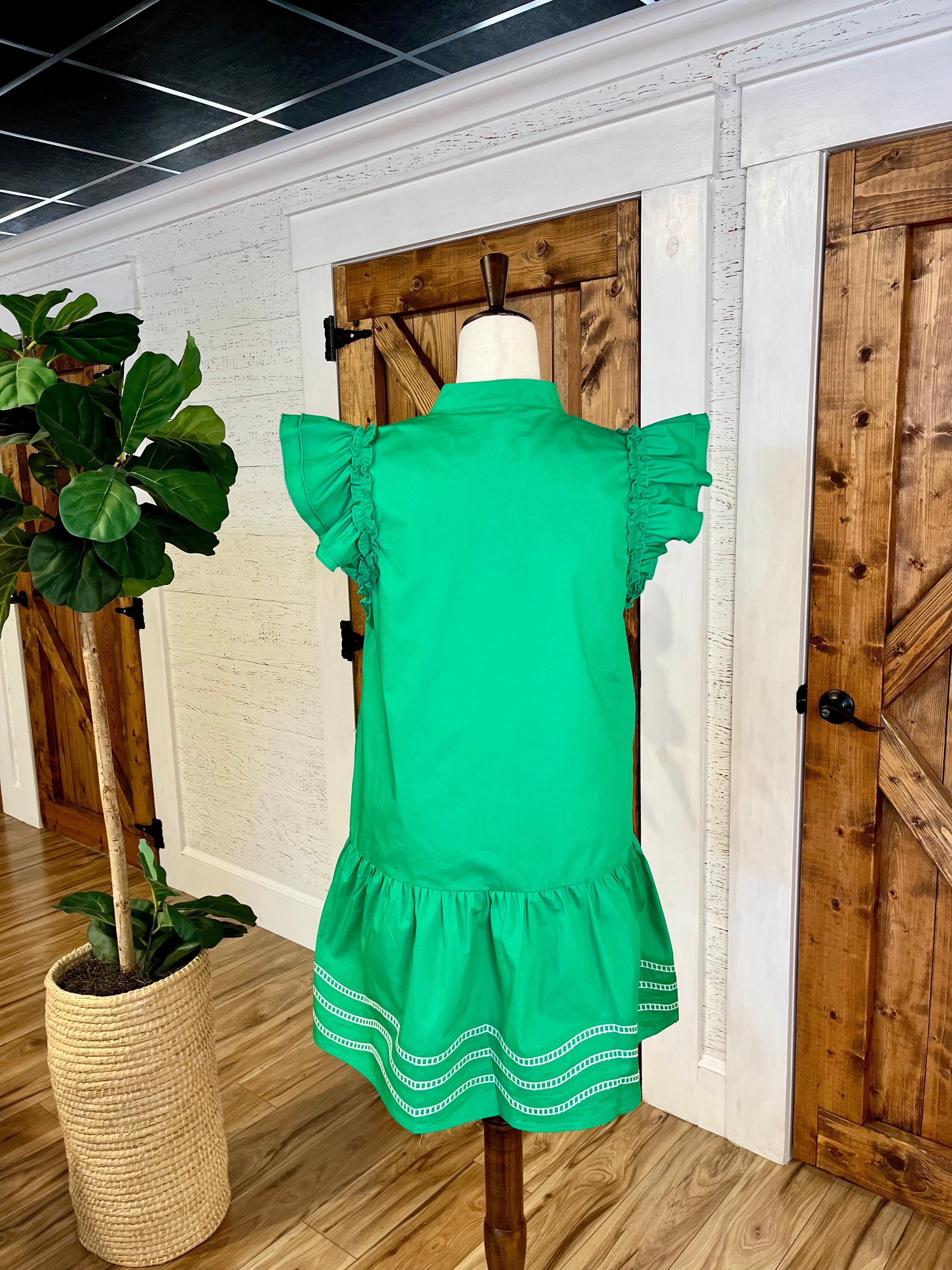 Women’s Jodifl Kelly Green Ivory  Embroidered Dress