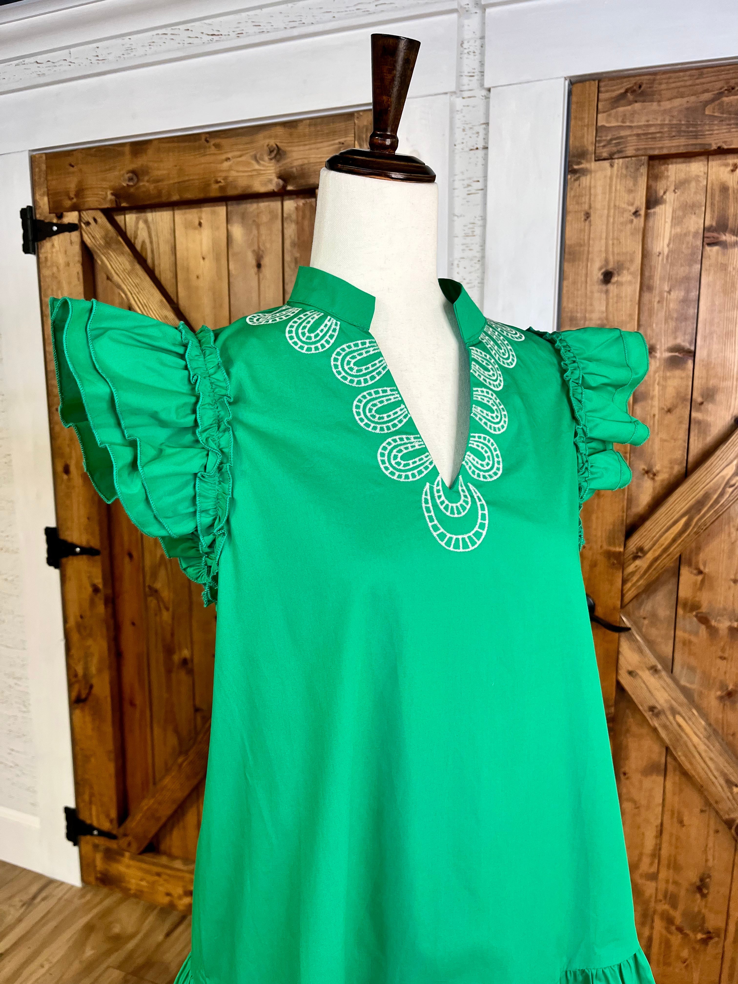 Women’s Jodifl Kelly Green Ivory  Embroidered Dress