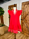 *Damaged- Pea Sized Hole in front bottom* Women’s Jodifl Red Ivory Embroidered Dress