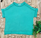 Women’s Kelly Green Ribbed Cuff Sleeve Top Basic