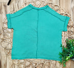 Women’s Kelly Green Ribbed Cuff Sleeve Top Basic