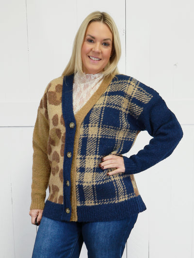 Women’s Leopard Mixed Print Cardigan Sweater Top Jacket