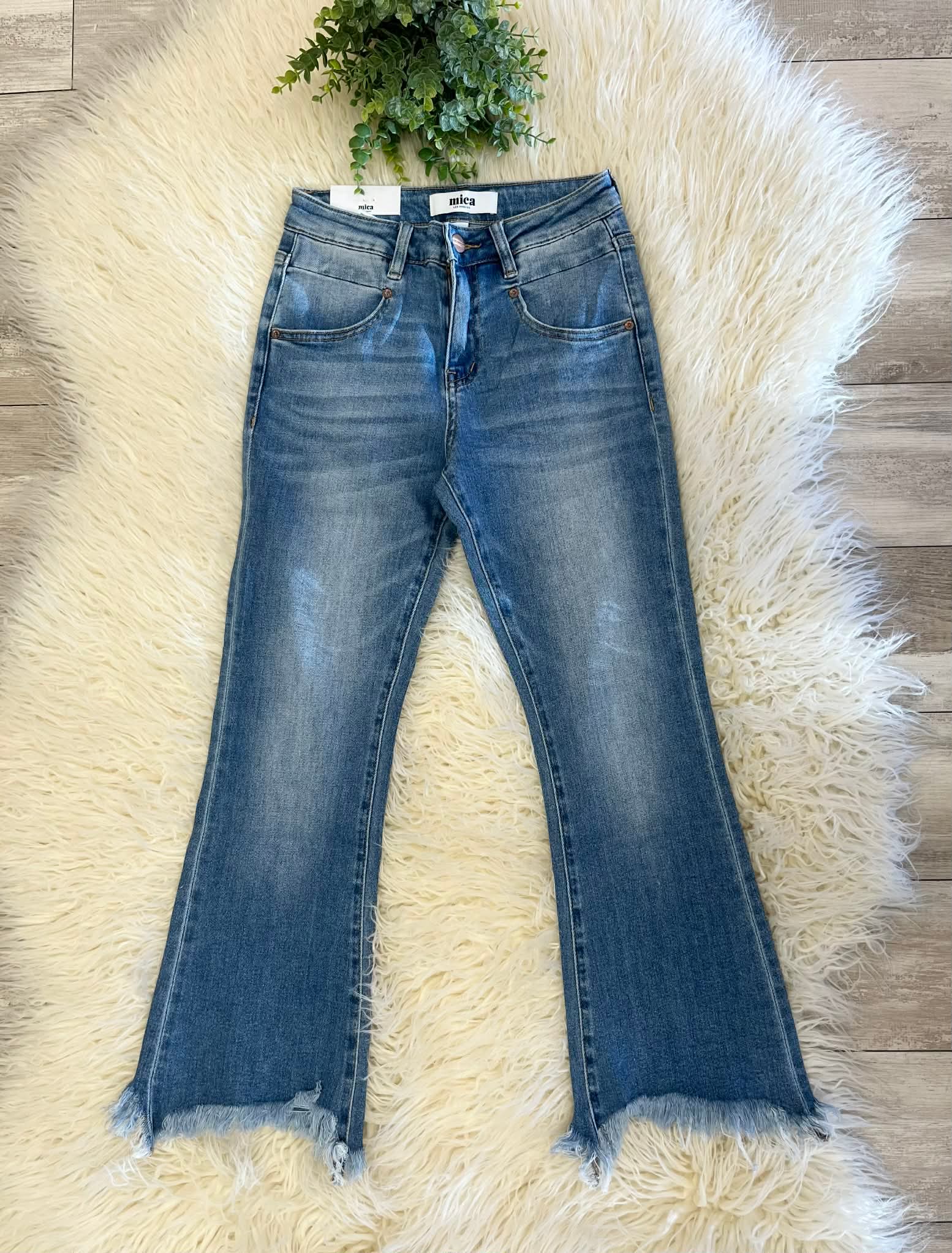 Women’s Mica High Rise Wide Leg Uneven Hem Jeans Style 3618