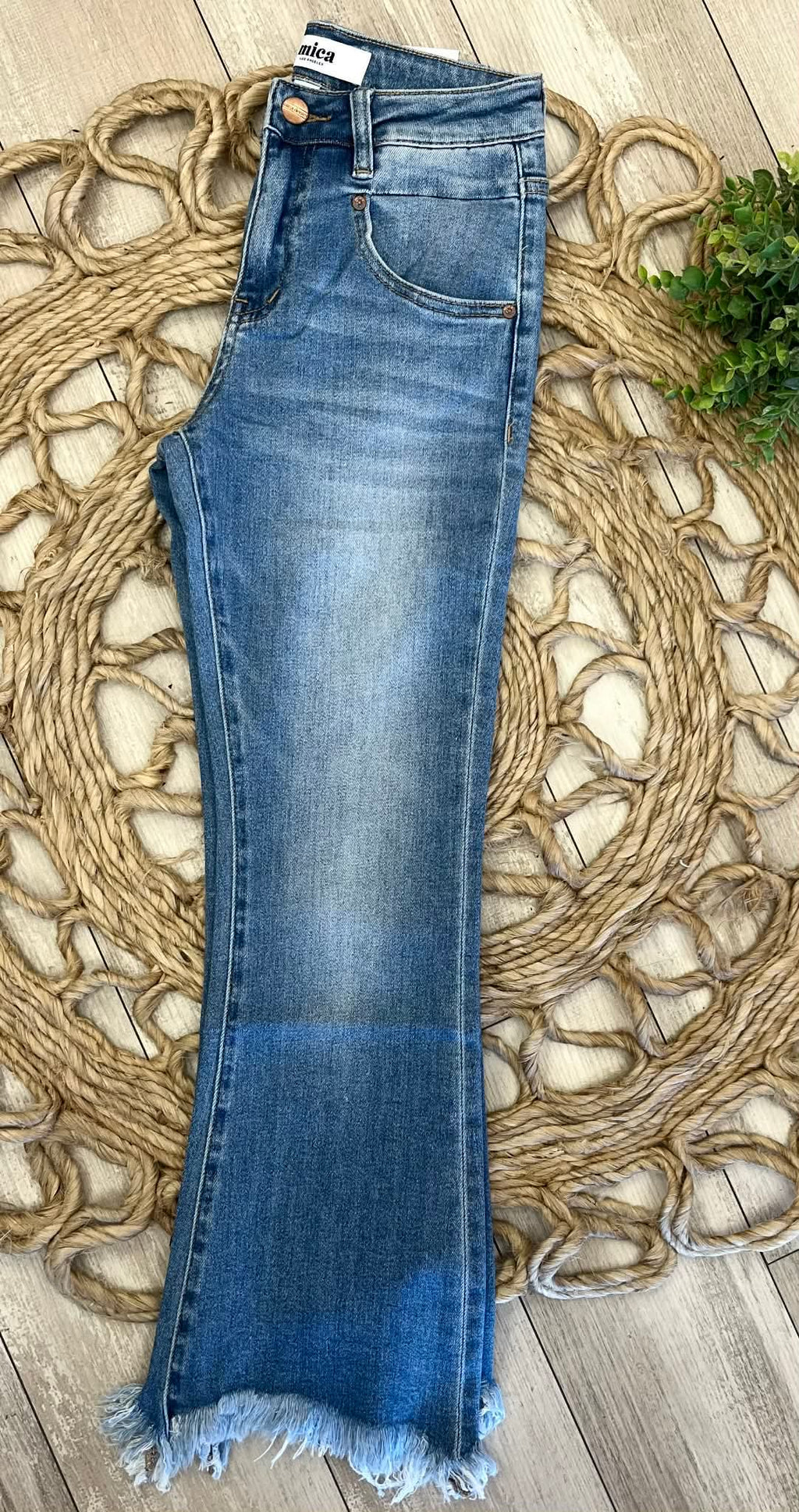 Women’s Mica High Rise Wide Leg Uneven Hem Jeans Style 3618