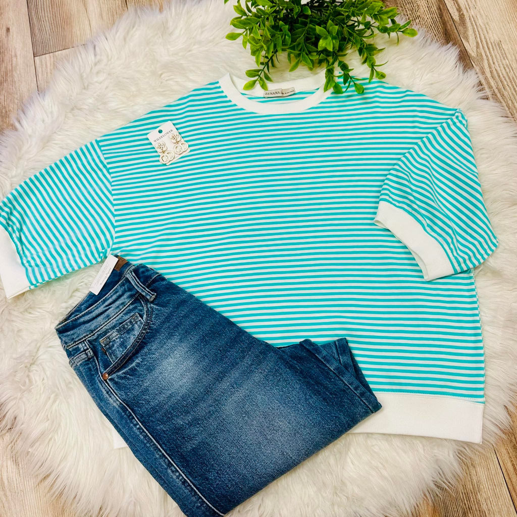 Women’s Mint Stripe Puff Sleeve Top