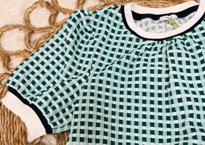 Women’s Mint Voy Puff Sleeve Plaid Knit Top