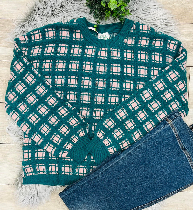 Women’s Mixed Square Plaid Sweater Top