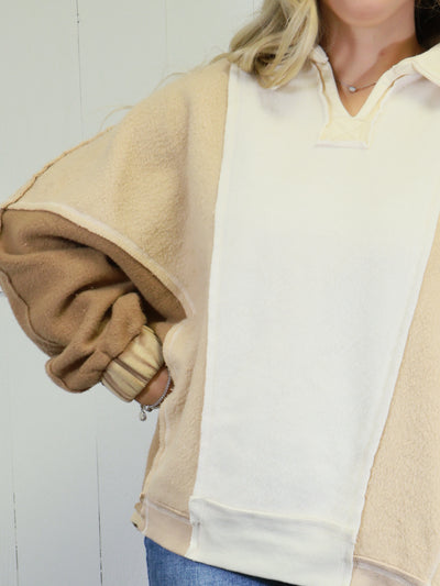 Women’s Mocha Oversized Collar Sweater Pullover Top