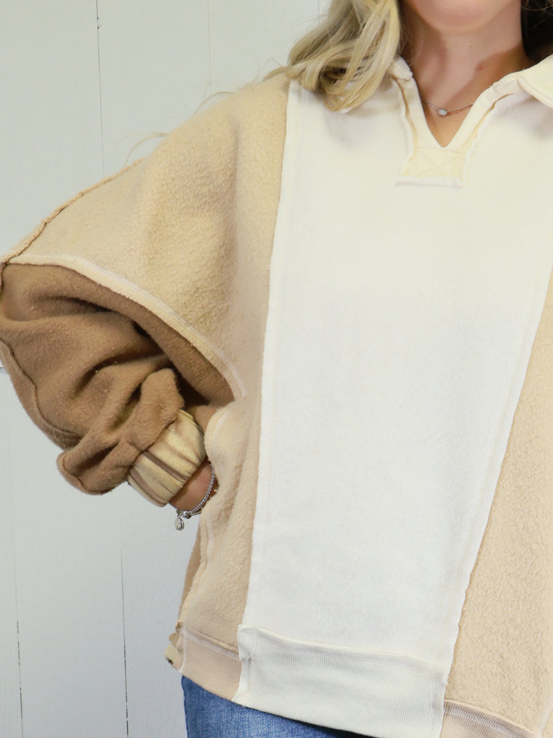 Women’s Mocha Oversized Collar Sweater Pullover Top