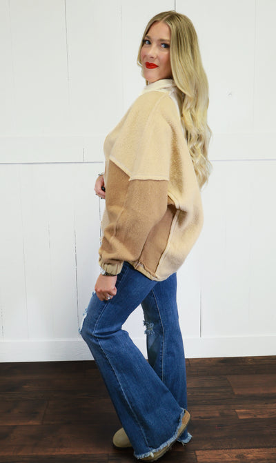 Women’s Mocha Oversized Collar Sweater Pullover Top