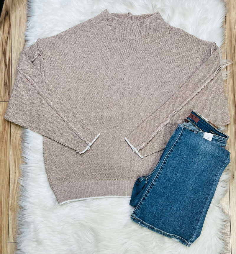 Women’s Mock Neck Raw Seam Chenille Sweater Coco