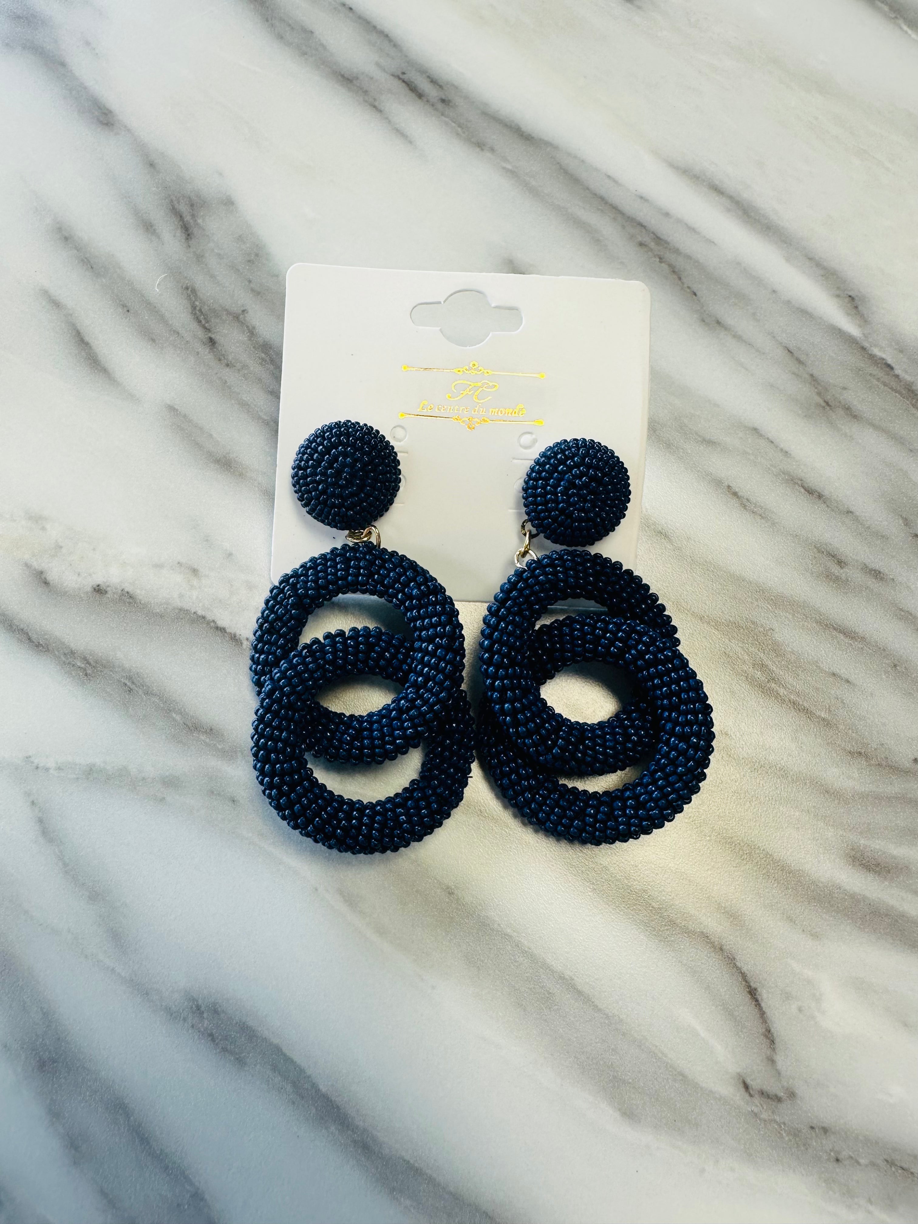 Women’s Navy Beaded Looped Earrings
