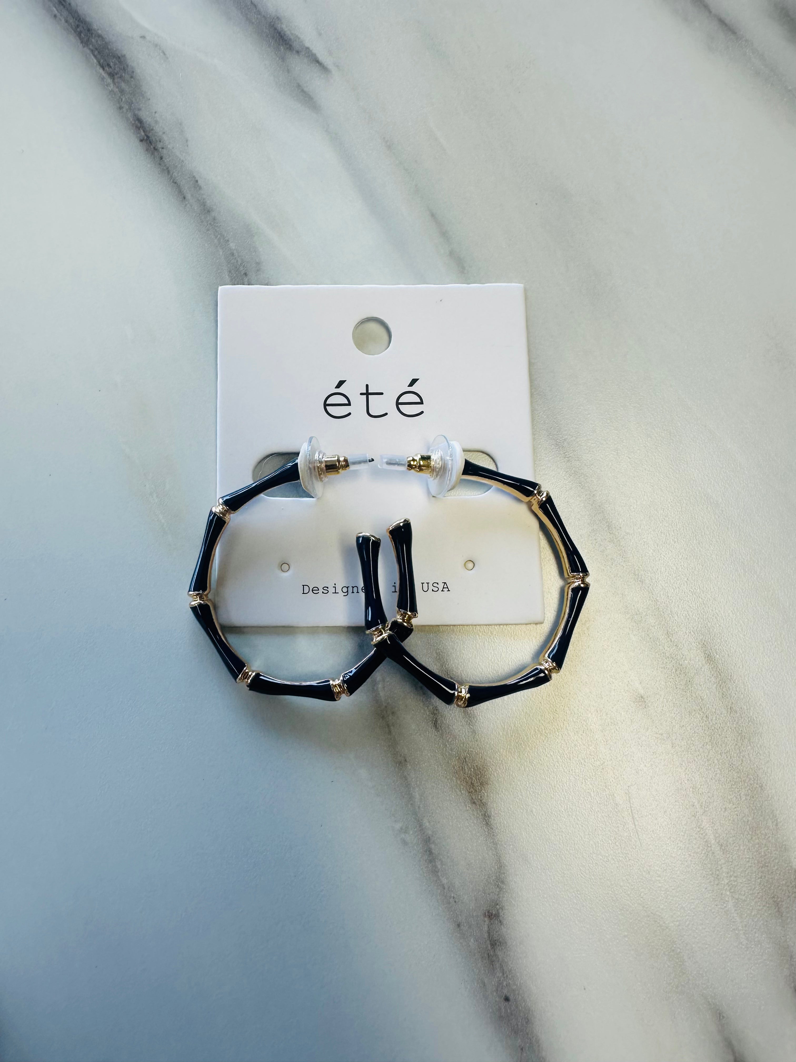 Women’s Navy and Gold Blocked Hoops Earrings