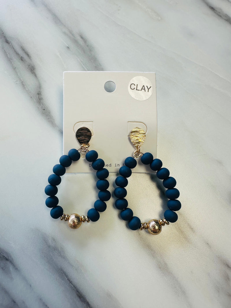 Women’s Navy and Gold Clay Beaded Earrings