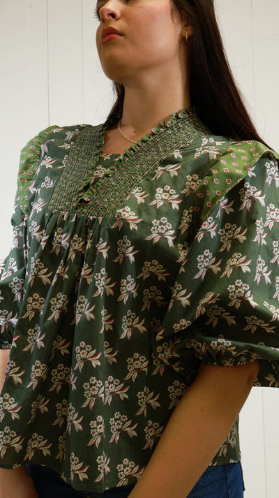 Women’s Olive Floral Mixed Print Top